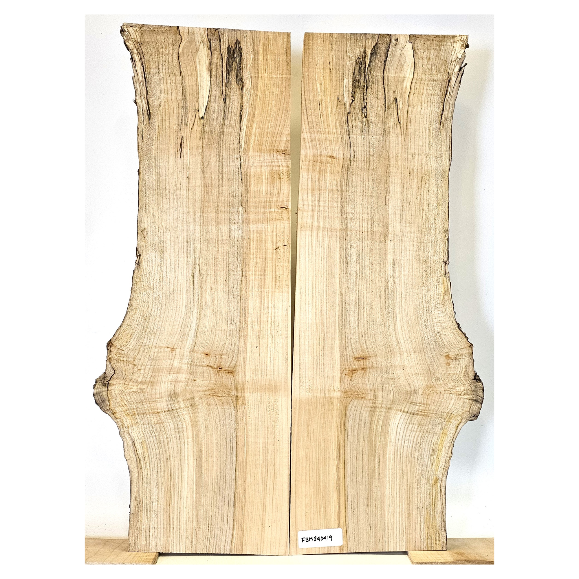 2-piece flame (curly) maple set with light curling throughout, interesting spalt lines and live edges.