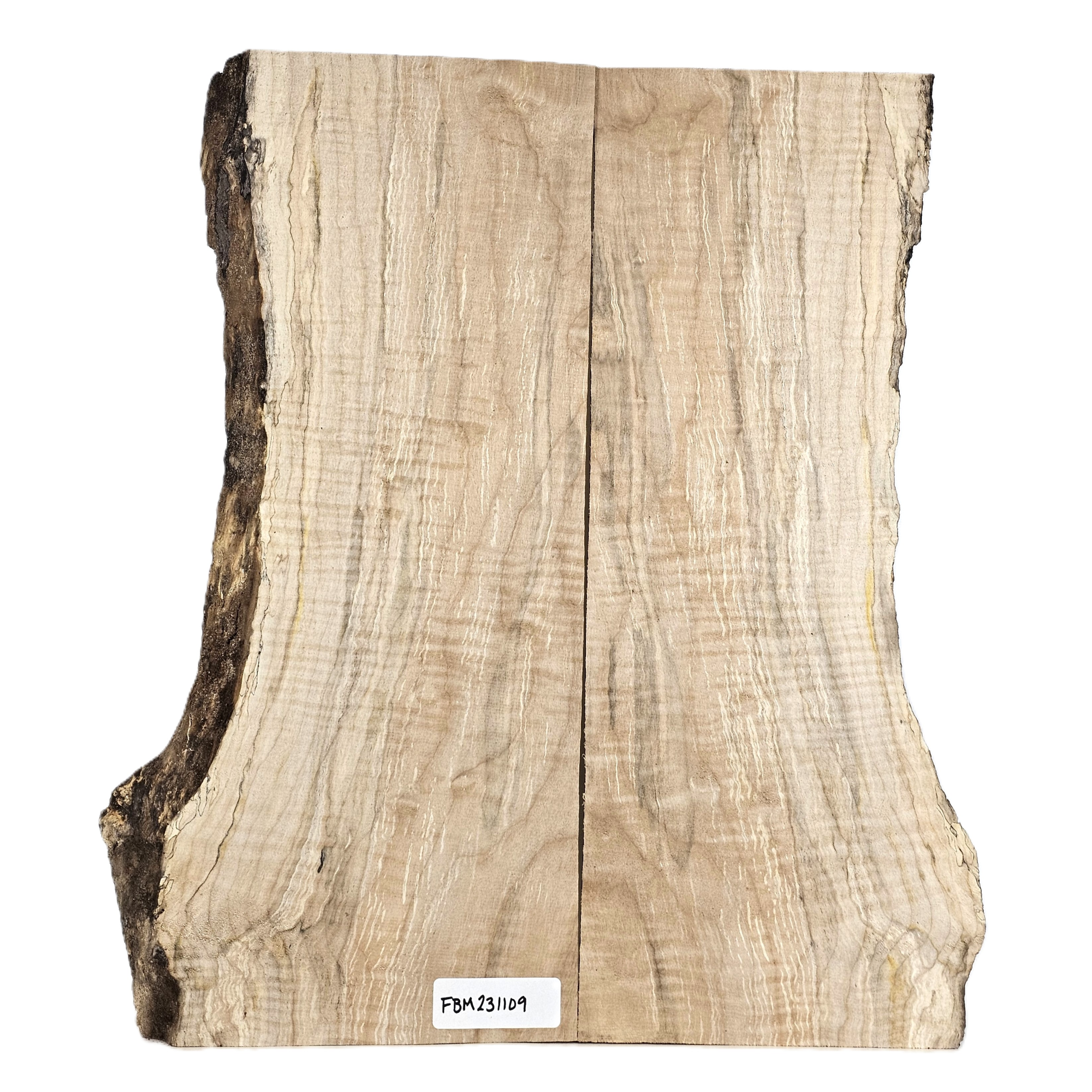 Beautiful flame maple two-piece set with spalting, color streaks, 5A grade curl and live edge.