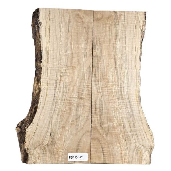 Beautiful flame maple two-piece set with spalting, color streaks, 5A grade curl and live edge.