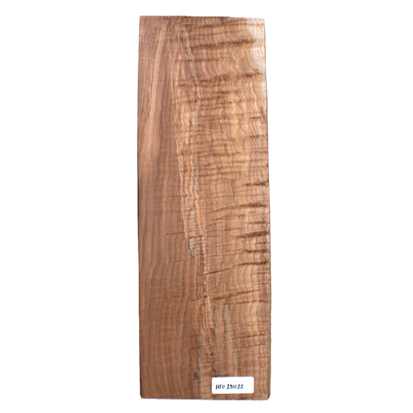 Gorgeous flat-sawn flame maple half billet with 5A grade curl, two-tone color variation, interesting green streaks, and rare chocolate color.