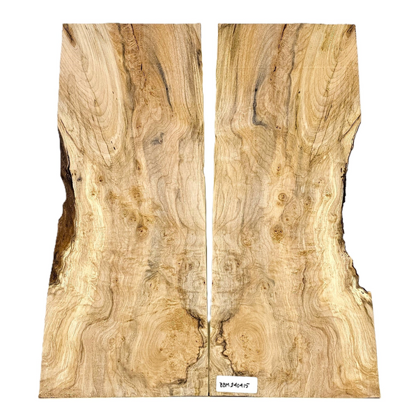 Beautiful 2-piece maple burl set with an interesting knot, wonderful color variation, multiple scattered burls, light quilting, and partial live edge.