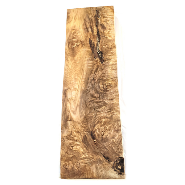 Absolutely beautiful maple burl billet with scattered quilting.  This piece has wonderful gold color, deep chatoyance, and and interesting bark seam.
