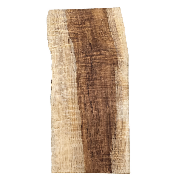 Beautiful two-toned flat-sawn flame to quilted maple billet with 5A grade figure, blue staining, and live edges.