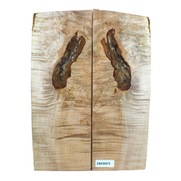 Dimensions each piece: Thickness 1.25", Max width 8.25", Max length 22.5"  Absolutely beautiful 2-piece flame maple set with two-tone color, 5A grade curl, and interesting void.