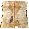 Dimensions each piece: Thickness 2.25", Max width 12", Max length 25".  Absolutely gorgeous 2-piece maple burl set with two-tone color, blue streaks, heavy waterfall burl, 5A compression curl, bark inclusions, and live edges.