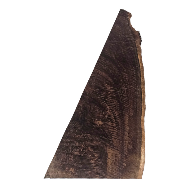 Beautiful Bastogne walnut craft board with heavy curl and feather, deep color and live edge.