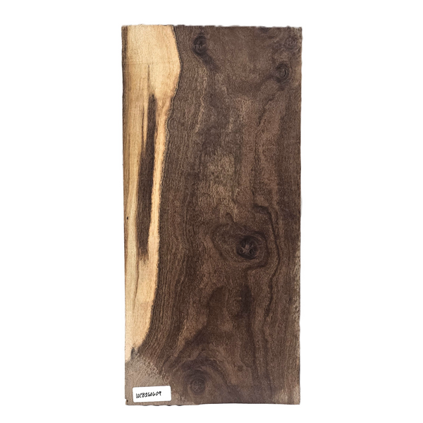 Bastogne walnut craft board with heavy grain, interesting sap line and heavy flat-sawn curl.