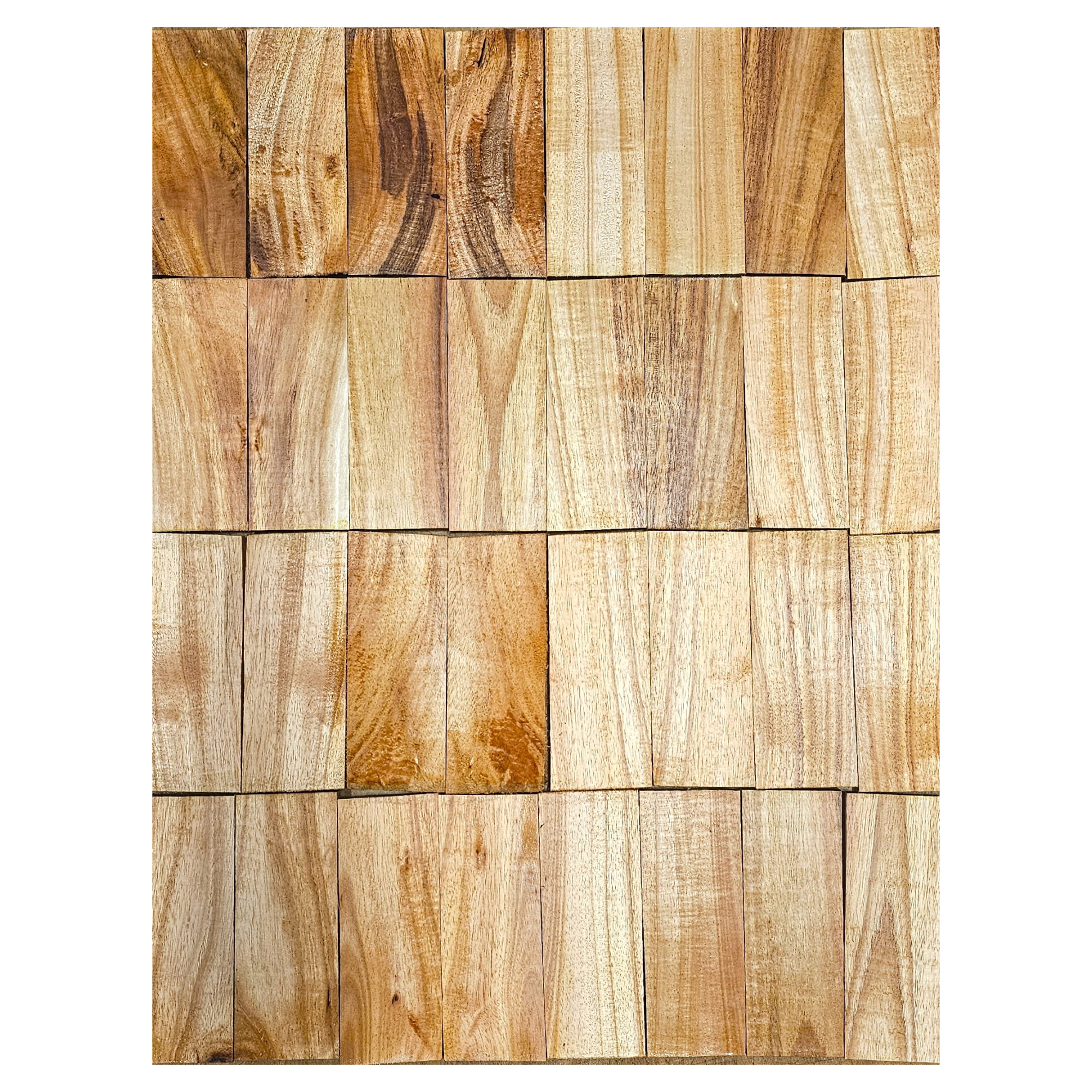 Bookmatched knife scales showing a range of color, figure and grain.
