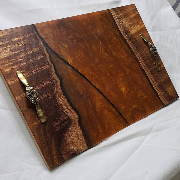 Koa wood charcuterie board with handles by Matt Colins