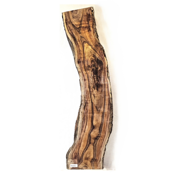 Absolutely gorgeous koa slab with 4A grade curl, dramatic grain lines, rich color, and two live edges.