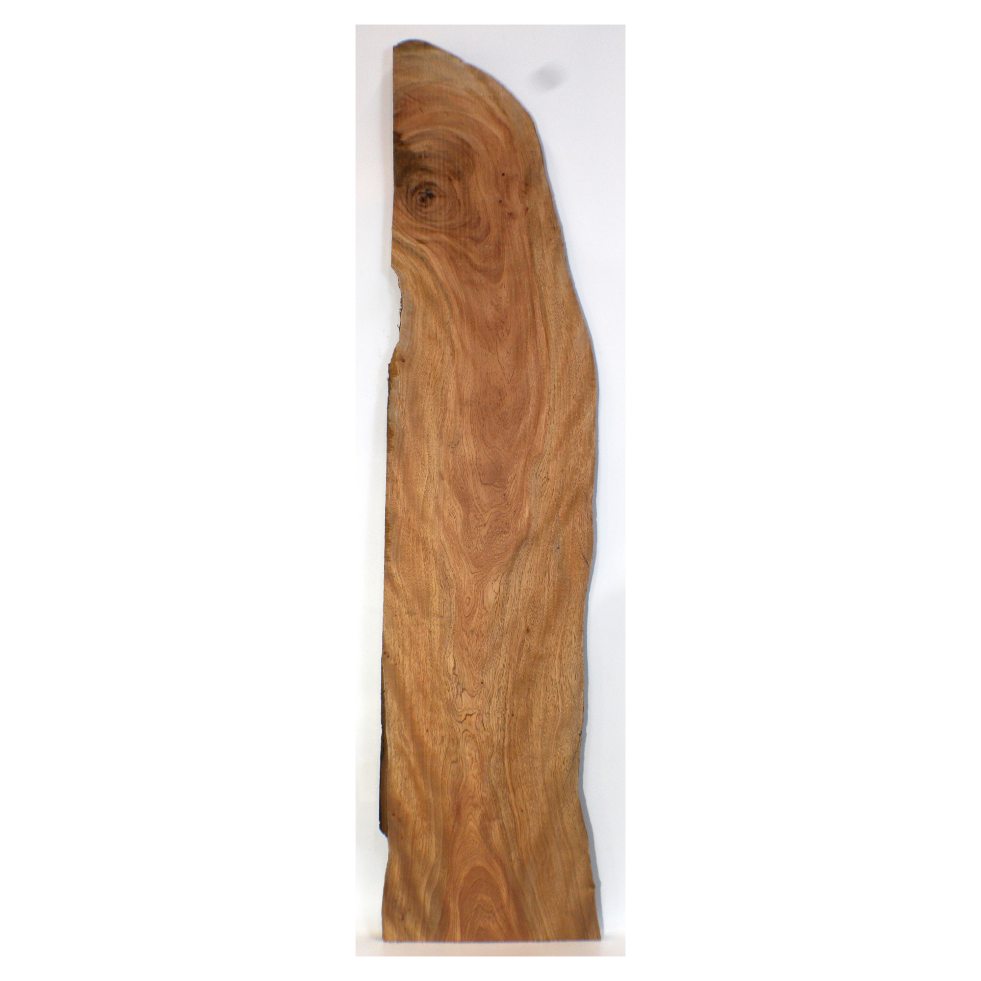 Beautiful, large false kamani craft board with partial live edge, gorgeous color, knot, and light ribbon figure throughout.