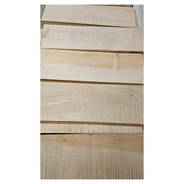 Selection of flame maple craft sets in varying colors and curl grade.