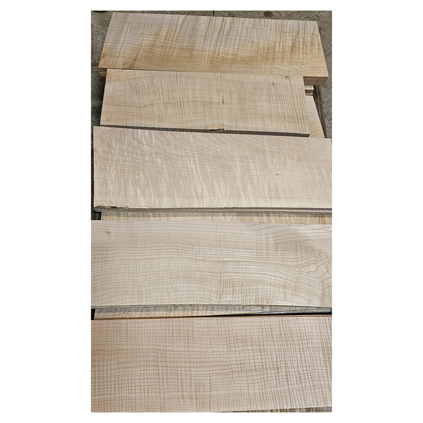 Selection of flame maple craft sets in varying colors and curl grade.
