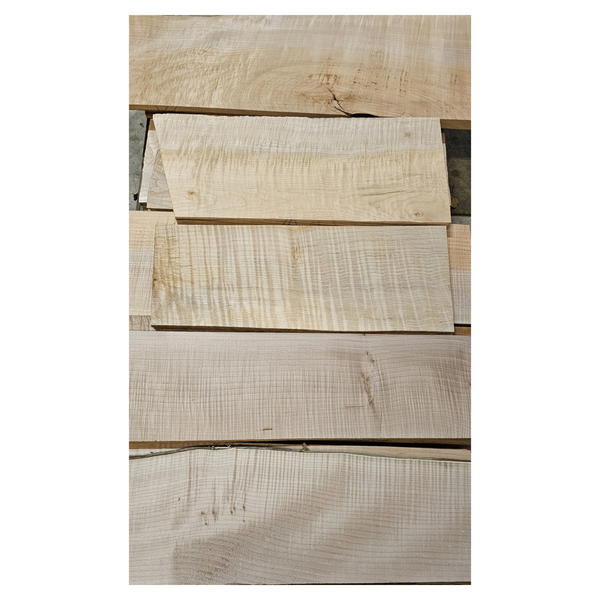 Selection of flame maple craft sets in varying colors and curl grade.