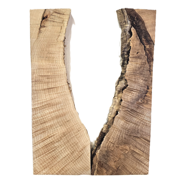 Beautiful two-piece flame (curly) maple set with 5A grade curl, interesting shape and live edges.