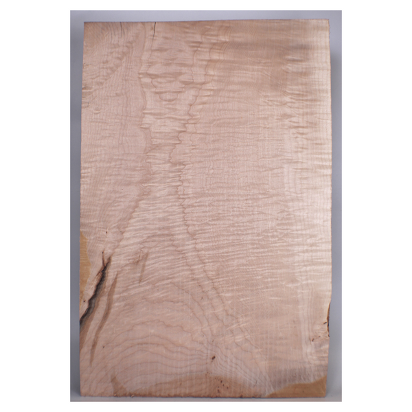 Beautiful flat-sawn flame maple half billet with 5A grade curl and light green streaks.