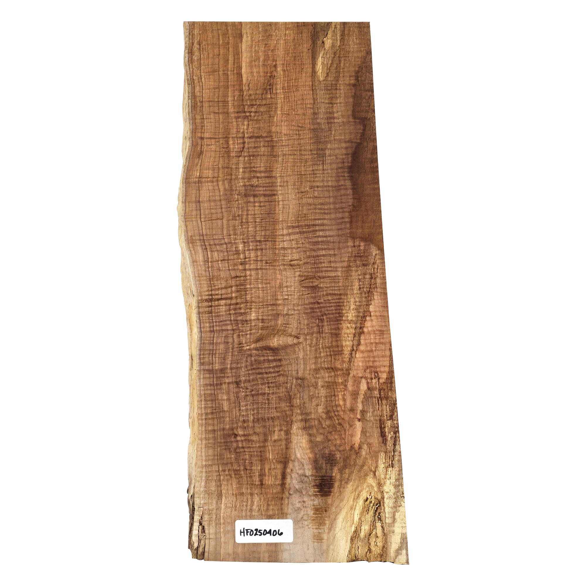 op grade (5A) curl throughout this curly maple billet/charcuterie board blank with chocolate color, spalting, and live edge.