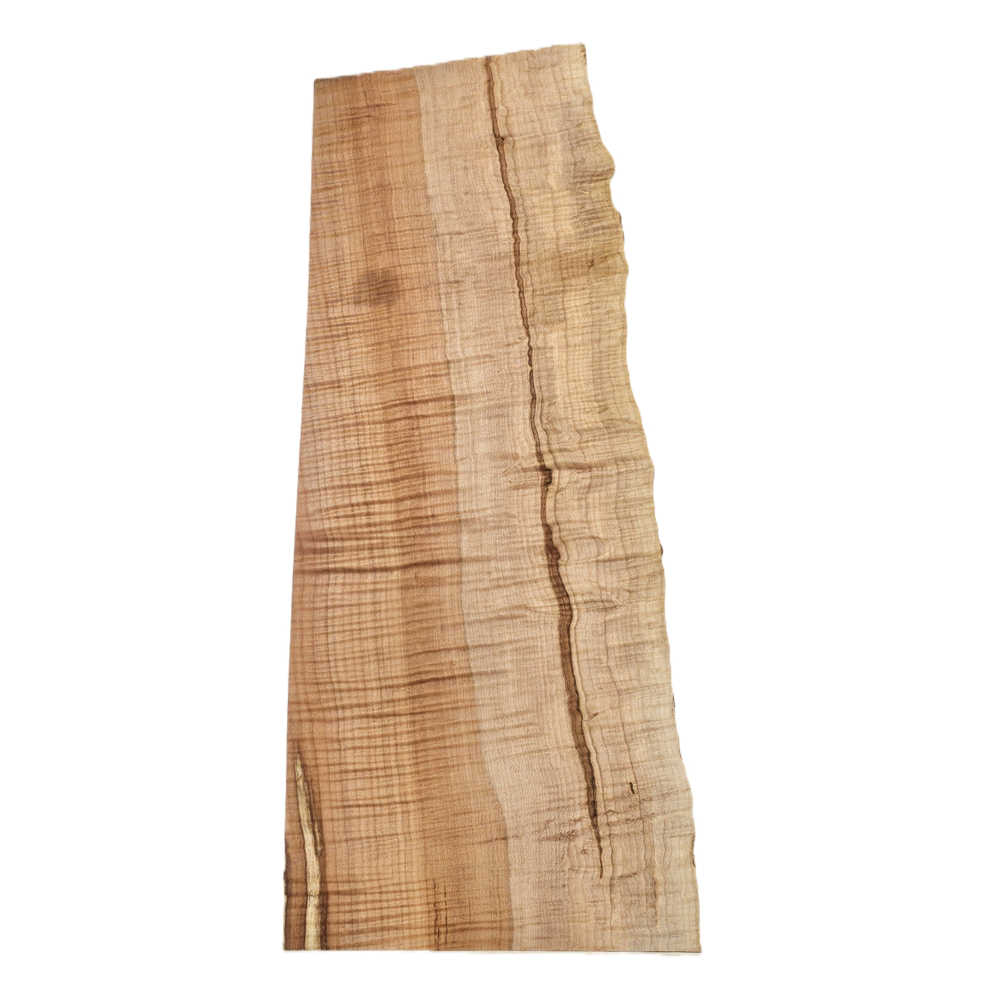 Absolutely gorgeous curly maple billet/charcuterie board blank with three-tone color, 5A grade curl throughout and live edge.