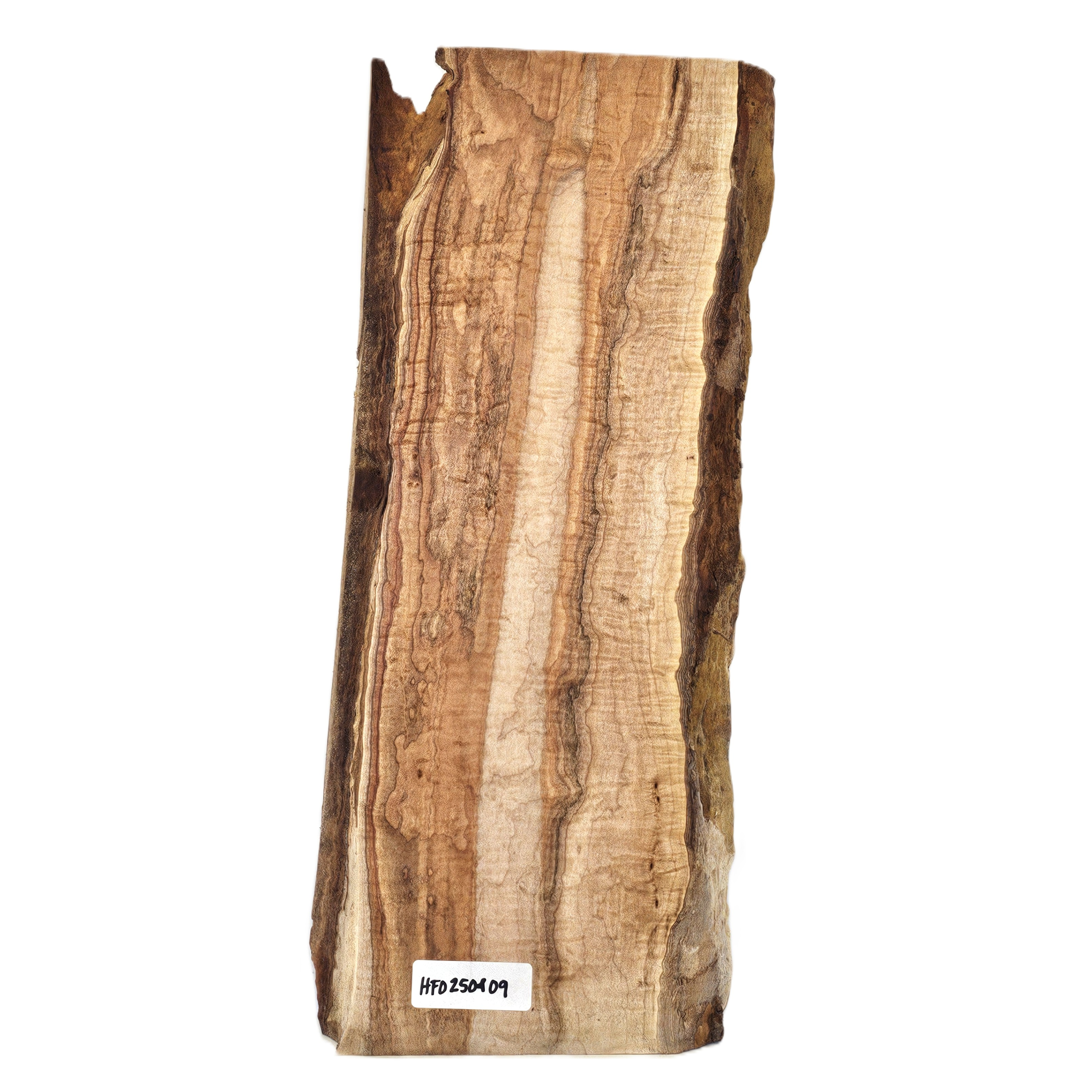 Beautiful flat-sawn curly maple billet/charcuterie board blank with wonderful multi-toned color, 5A grade curl and two live edges.