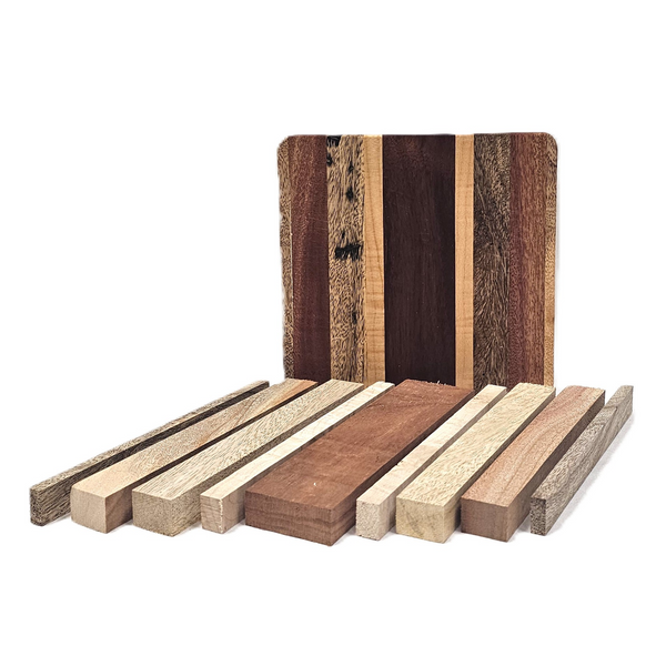 Set of wooden planks with various finishes on a white background