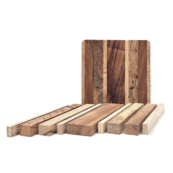 Set of wooden planks with varying textures and colors on a white background
