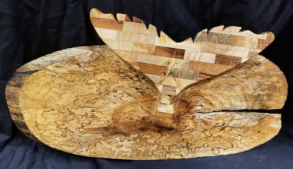 Koa, maple, mango and ironwood whale tail sculpture