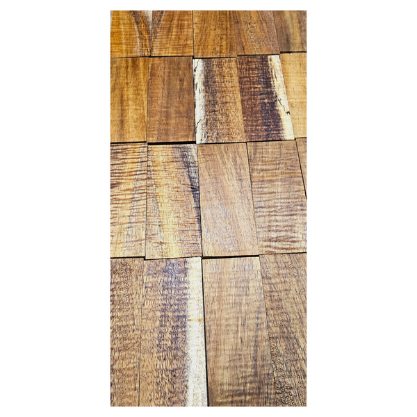Koa is a beautiful, stable wood, which is easy to work with and is amazingly beautiful once finished.&nbsp; It comes in a broad range of color from gold to deep red, has wonderful wavy grain patterns and frequently has sapwood, which is not notably softer than the heart.&nbsp; This product line has heavy curl.