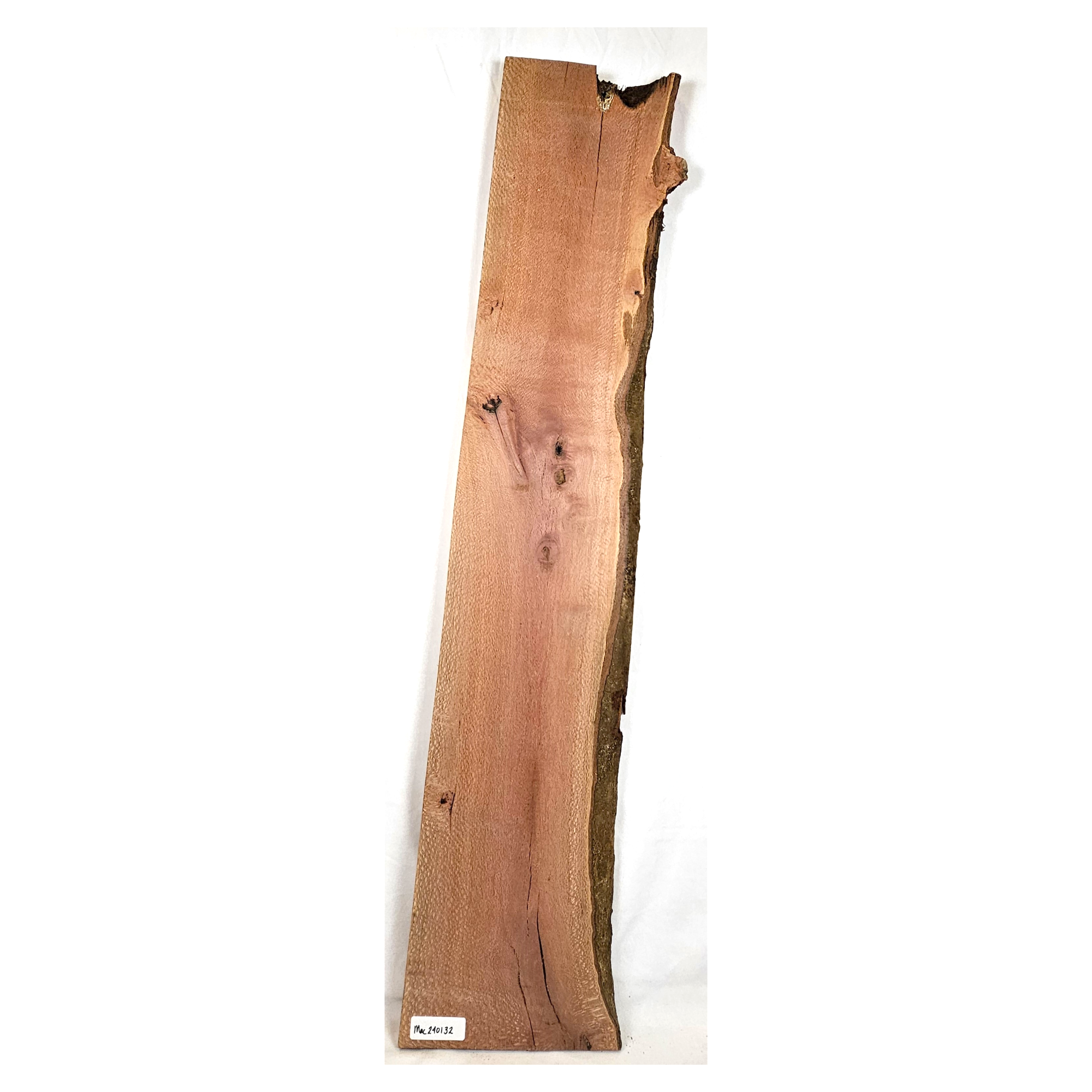 Nice macadamia slab/board with rich color, small knots, some face check and live edge.
