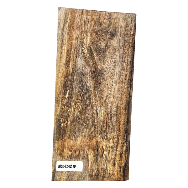 Beautiful mango craft board with swirls of multiple colors and partial live edge.