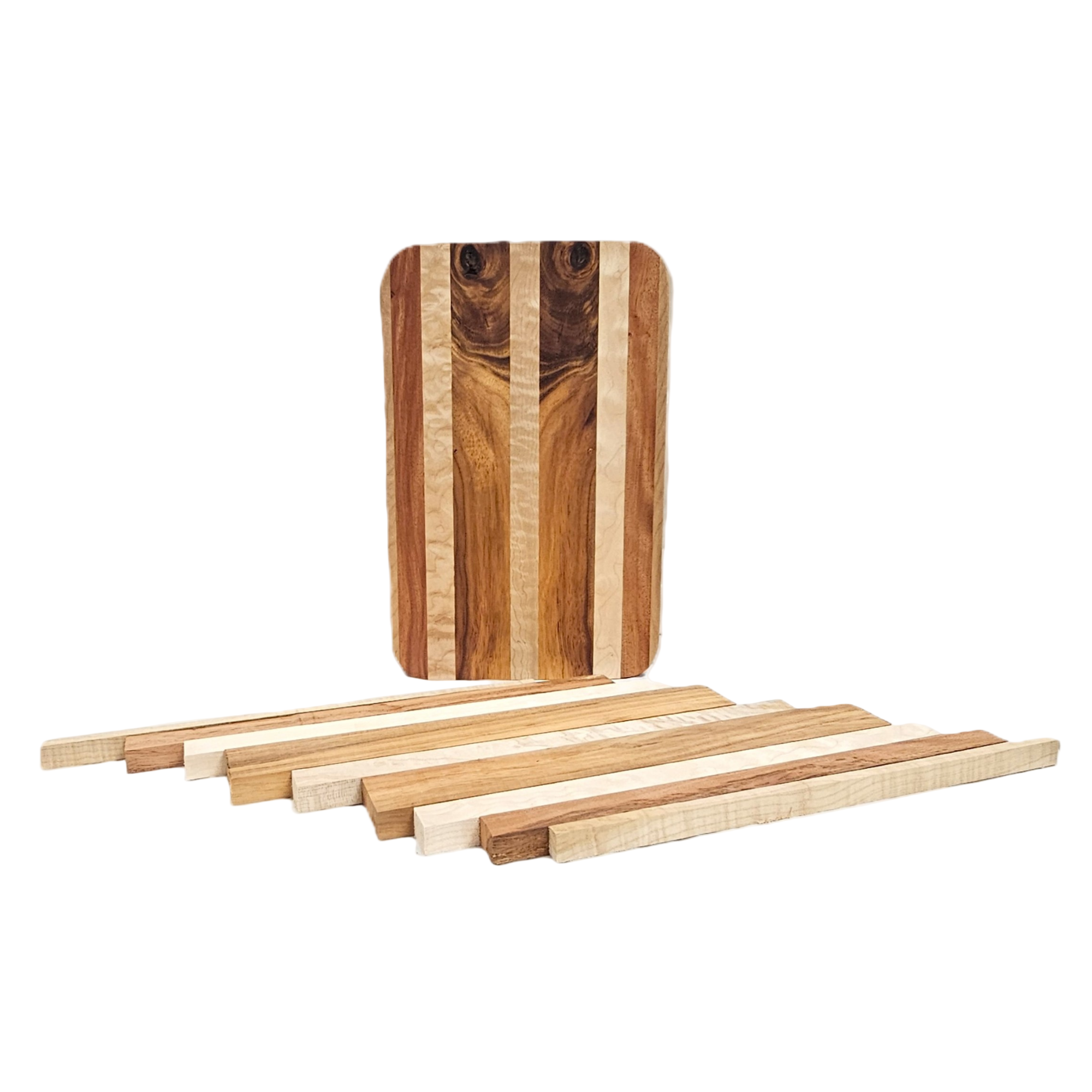 Cutting Board kit showing finished board and kit pieces.
