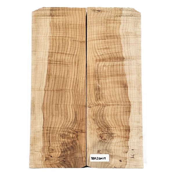 Two-piece maple burl book-matched set with lots of scattered burl and high curl between, wonderful two-tone color.