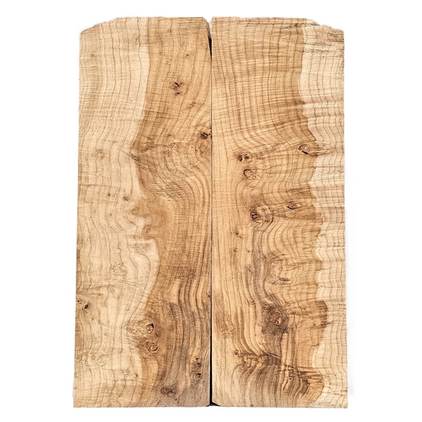 Beautiful two-piece maple burl book-matched set with wonderful two-tone color, lots of burls, and high curl.