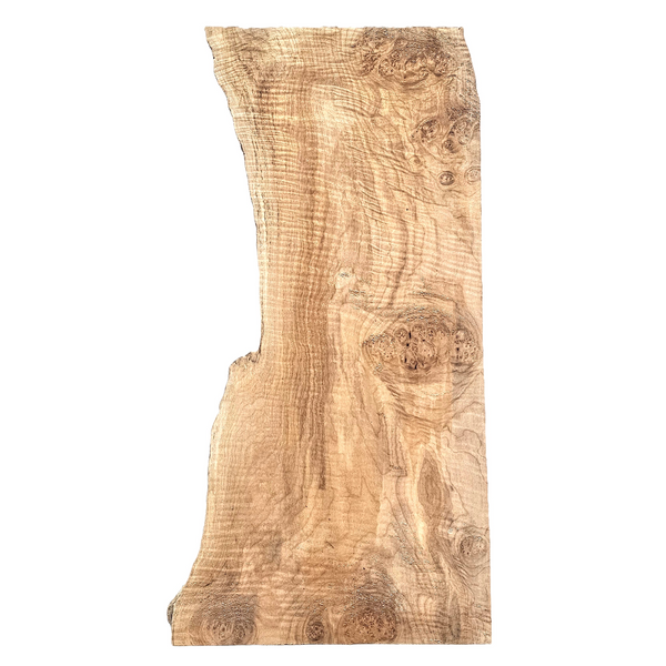 Beautiful maple burl/curl craft board with 5A grade curl interspersed with large burls, wonderful gold tones and live edge.