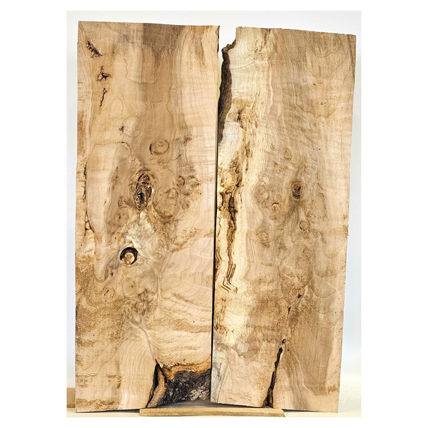 Beautiful maple burl 2-piece set with large eye spots, light curl, wonderful patterning, and rich color.&nbsp;