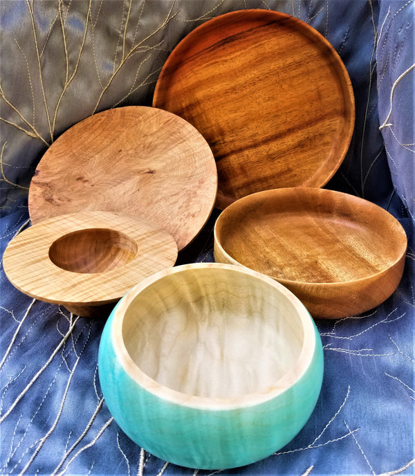 Maple, koa and mango wood bowls