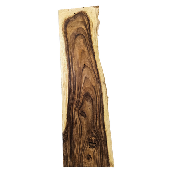 Gorgeous monkeypod craft board/mini slab with rich color, dramatic grain lines, light curl throughout, wide sap line and live edge.