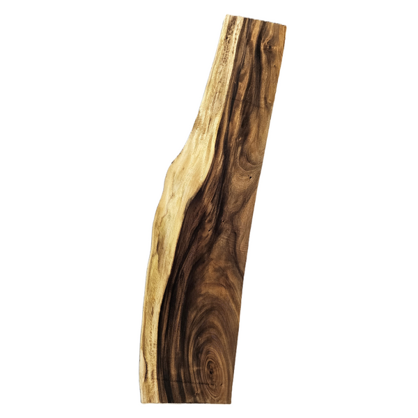 Beautiful monkeypod craft board/mini slab with heavy waving grain pattern, wonderful color, contrasting sap line, wide ribbon curl and live edge.