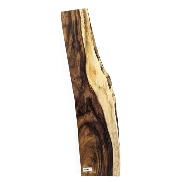 Beautiful monkeypod craft board/mini slab with heavy waving grain pattern, wonderful color, contrasting sap line, wide ribbon curl and live edge.