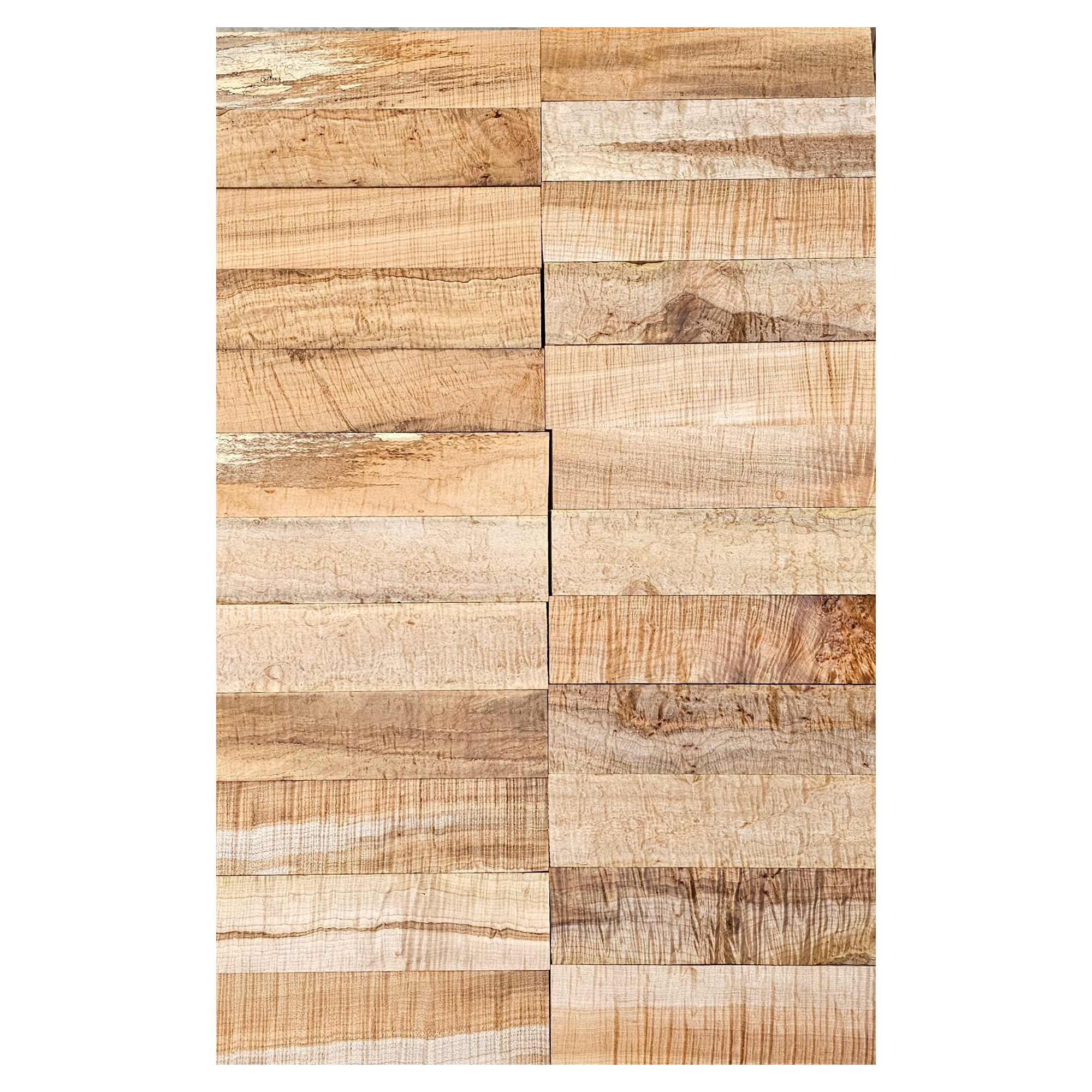 Beautiful curly maple peppermill blanks with top-grade curl throughout the piece (showing all four sides). 
