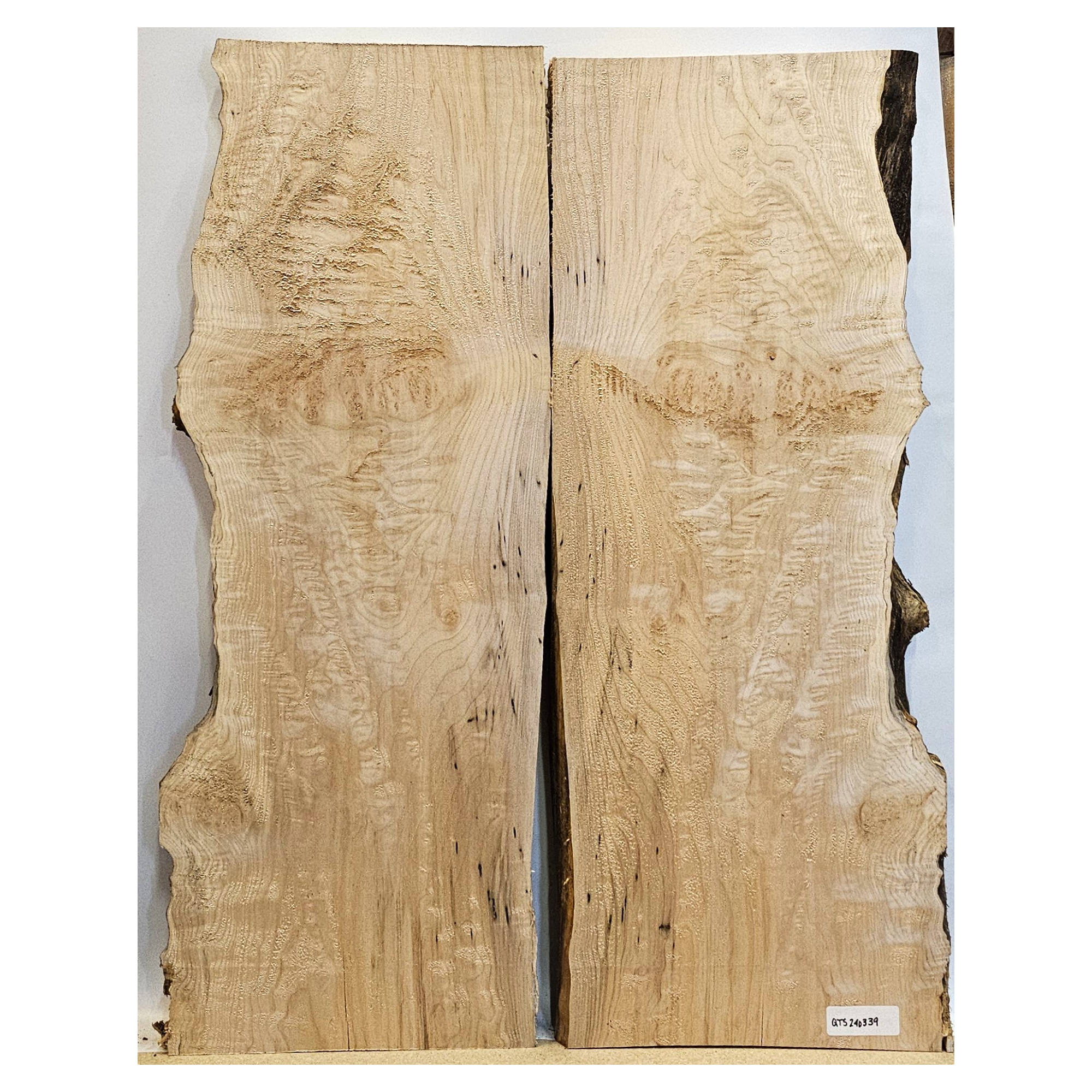 2-piece quilted maple book-matched set with  3A grade figure throughout, scattered burls and live edge.