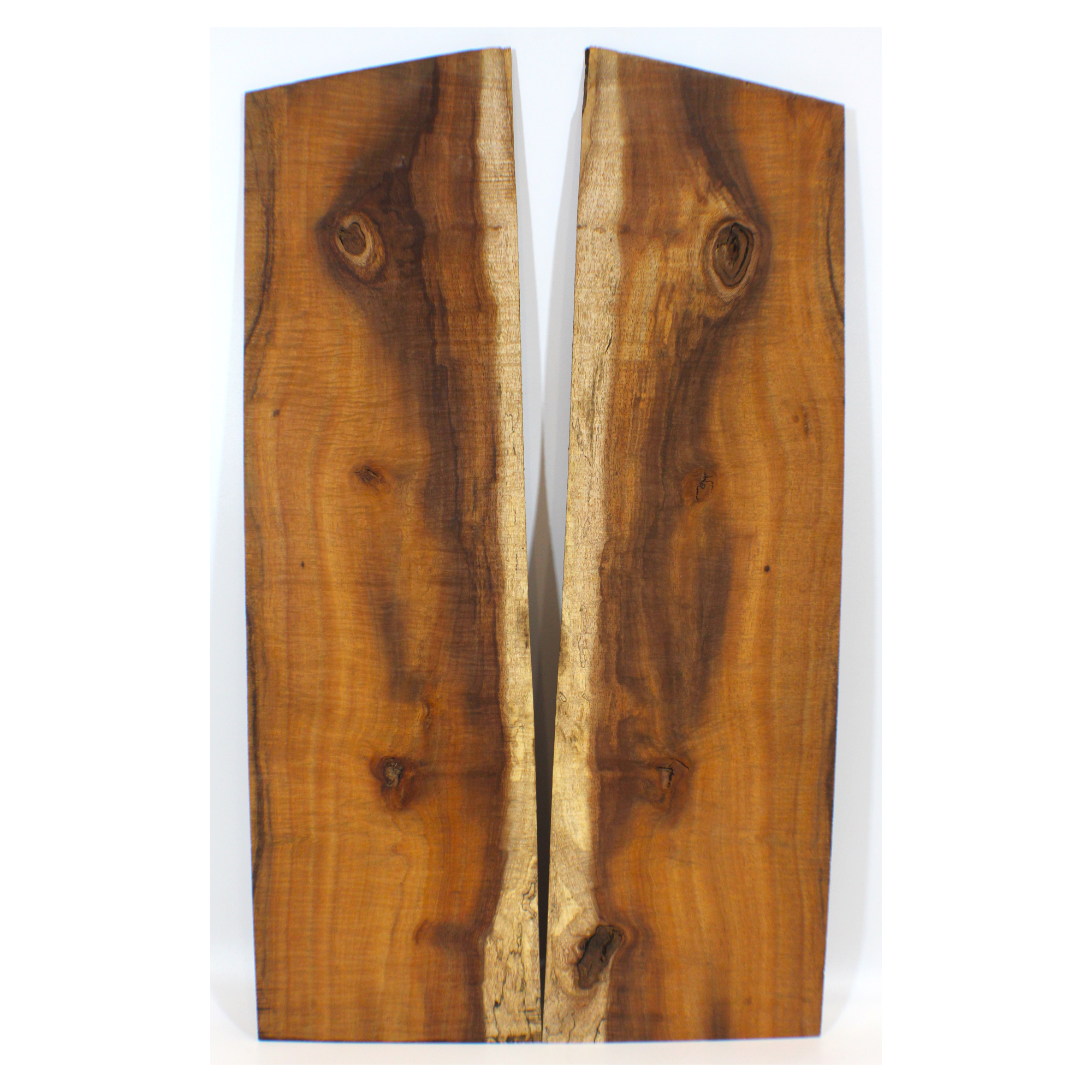 2-piece curly koa book-matched set.  This set is well quartered 5A curl with knots and sap line.  Dimensions: Thickness (each piece): .125