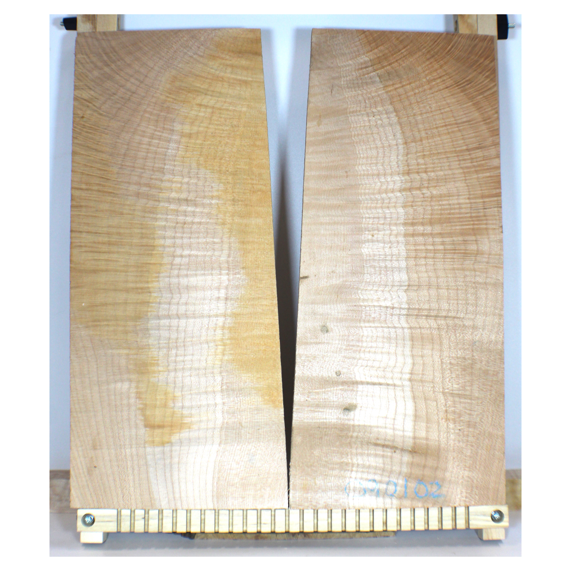 Gorgeous 5A figured flame maple book-matched set with two-tone color. Dimensions: Thickness (each piece): .75, Width: 8