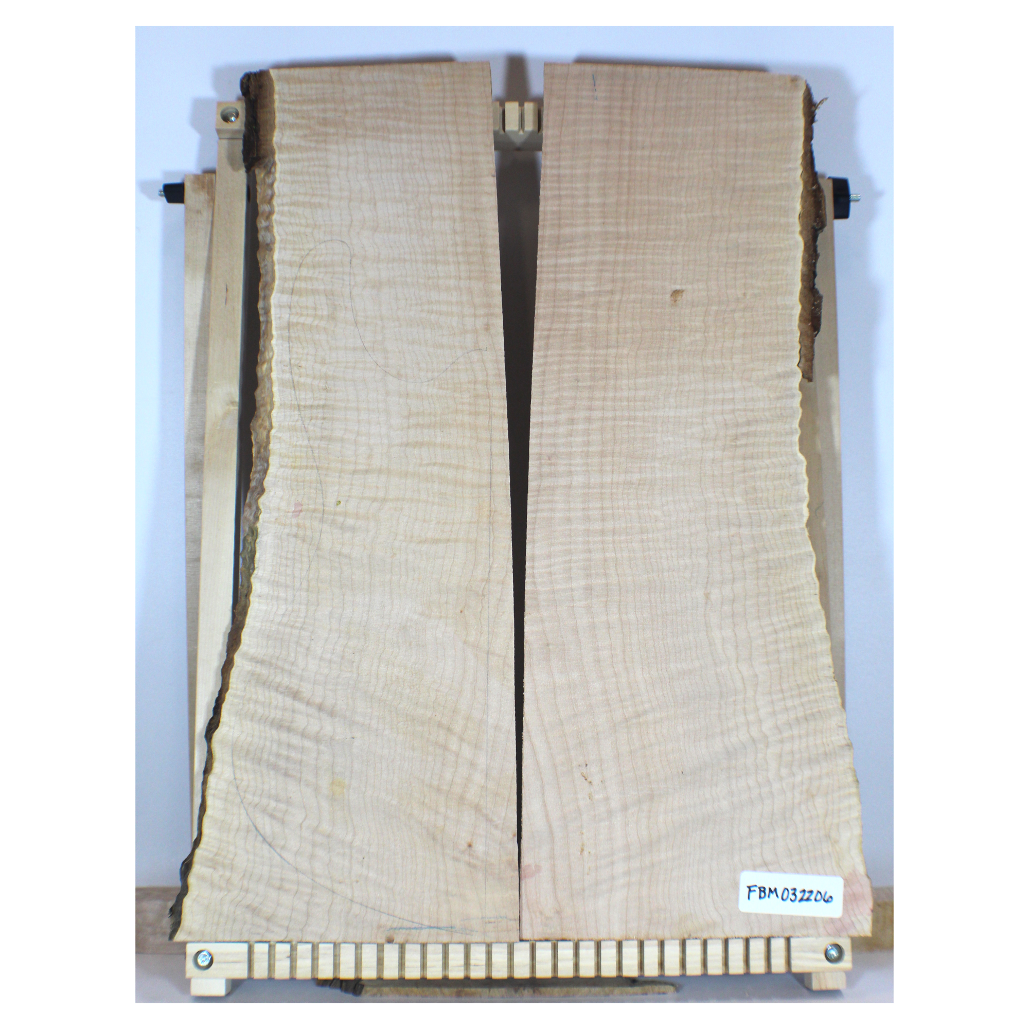 Beautiful 5A grade flame maple book-matched set.  This set is narrow and has tiny pin knots. Clean, constant color with no stain.  Dimensions: Thickness (each piece): .75