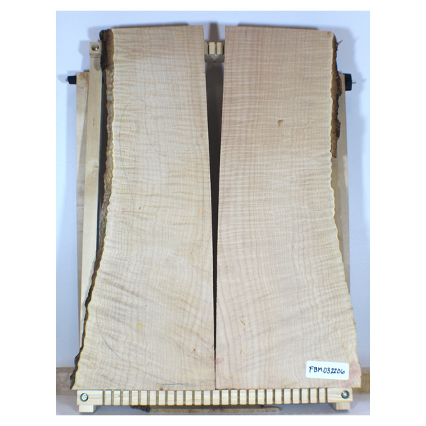 Beautiful 5A grade flame maple book-matched set.  This set is narrow and has tiny pin knots. Clean, constant color with no stain.  Dimensions: Thickness (each piece): .75", Width avg: 6", Length: 23".