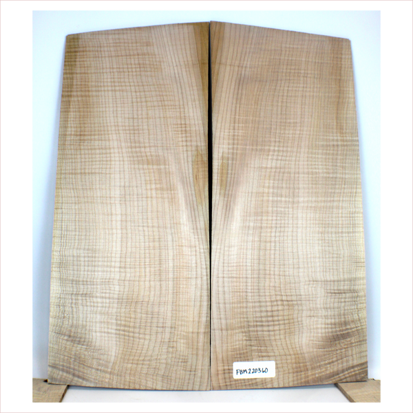 Music grade 3A flame maple set with well-quartered light figure throughout and no defect.  This set has been sanded to 400 grit.  Dimensions: Thickness (each piece): .25", Width: 9.5", Length: 23".