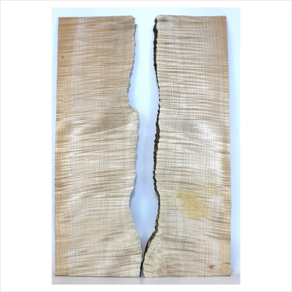Dimensions: Thickness (each piece): .5", Max width: 8", Length: 25".  Absolutely beautiful 5A curl well quartered, 2 piece set with heart line and live edge.  The average width is 6.5".