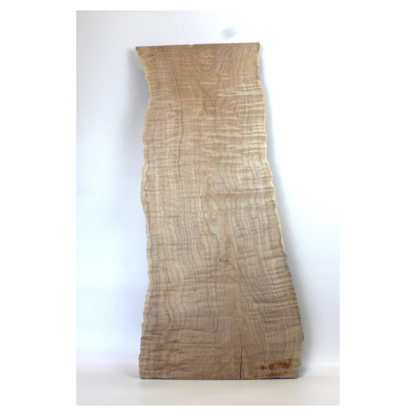 Dimensions: Thickness: 1", Max width: 15", Length: 32".  Absolutely gorgeous flame maple craft board with intense 5A grade, flat-sawn curl, color streaks, and two live edges.
