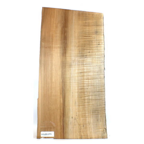 Dimensions: Thickness 0.875", Max width 14", Max length 27.25".  Flame maple craft board with two-tone heart, 5A curl, fine spalt lines scattered throughout, and live edge.