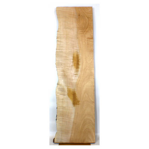 Dimensions: Thickness 1.5", Max width 12.5", Max length 48.5".  Very clean flame maple craft board with 4A grade curl, heavy two-tone color and live edge.