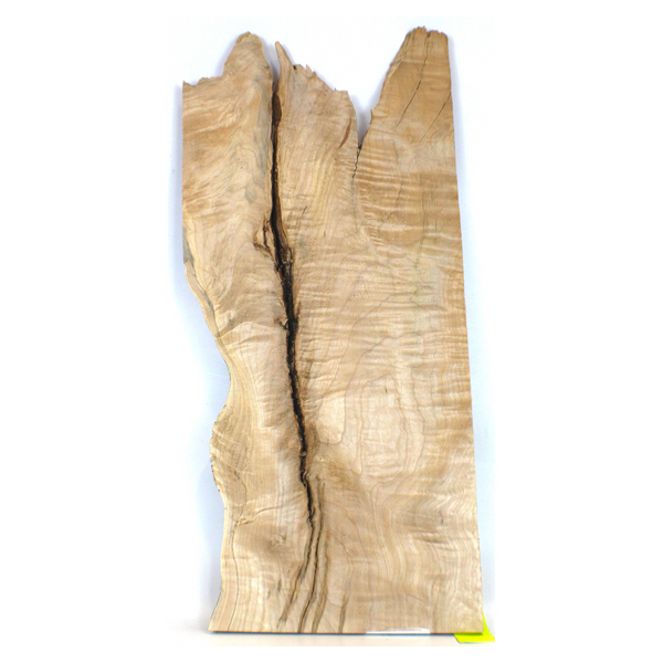 Dimensions: Thickness 0.875", Max width 12", Length 26.25".  Really cool flame maple craft board with a rough broken end, bark seam, live edge, and 5A grade flat-sawn curl across the entire surface.